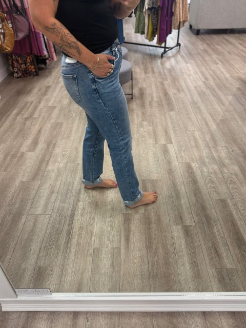 Kianna Essentials High Rise Slim Straight Leg Jeans