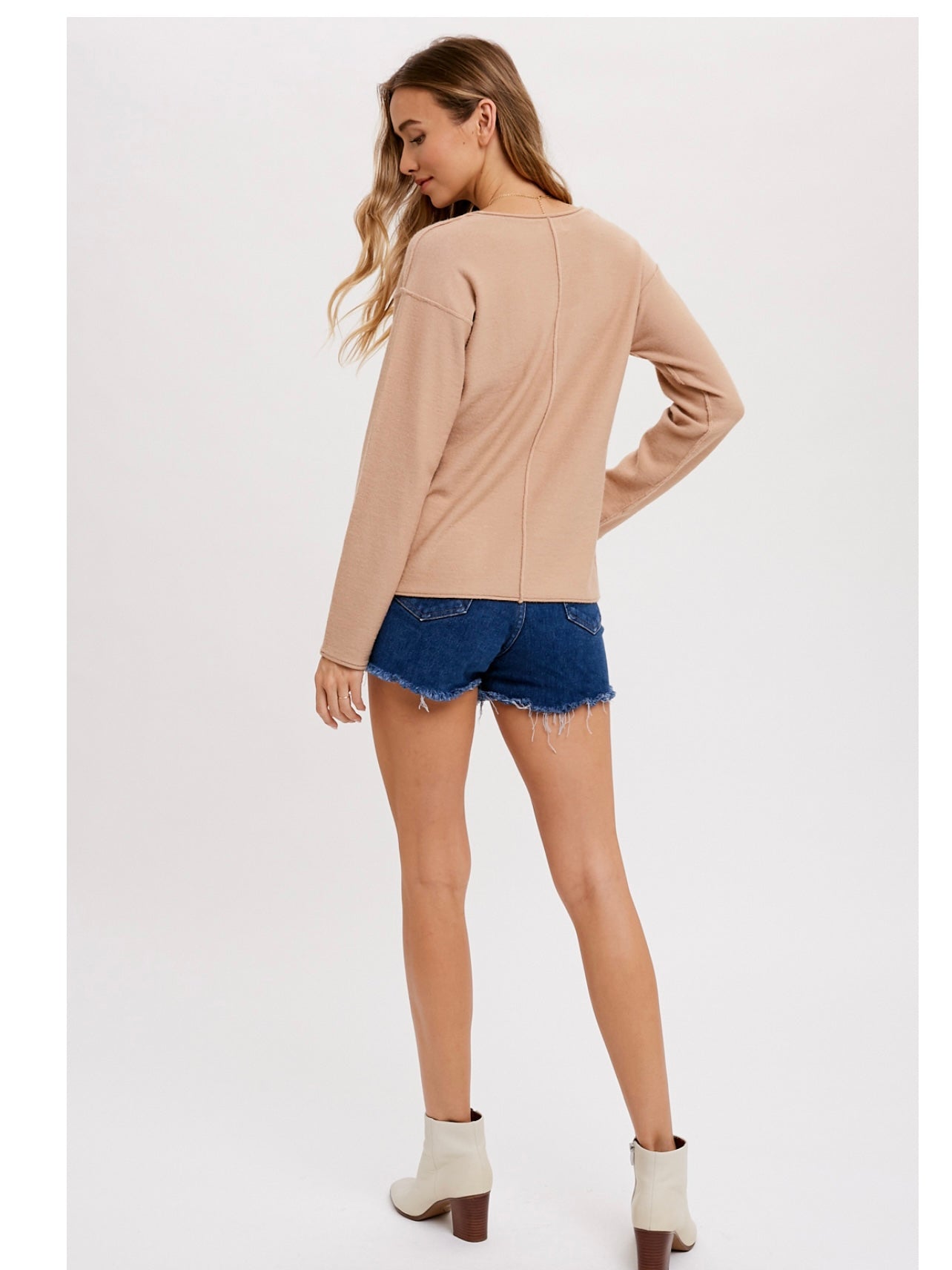 Sweater Henley Top in Latte