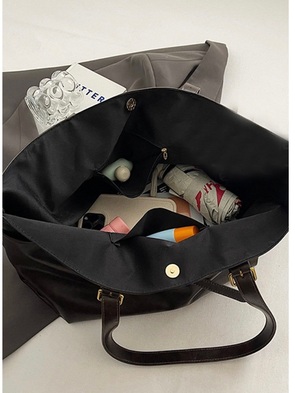 Buckled Tote Bag in Black, Brown and Chocolate