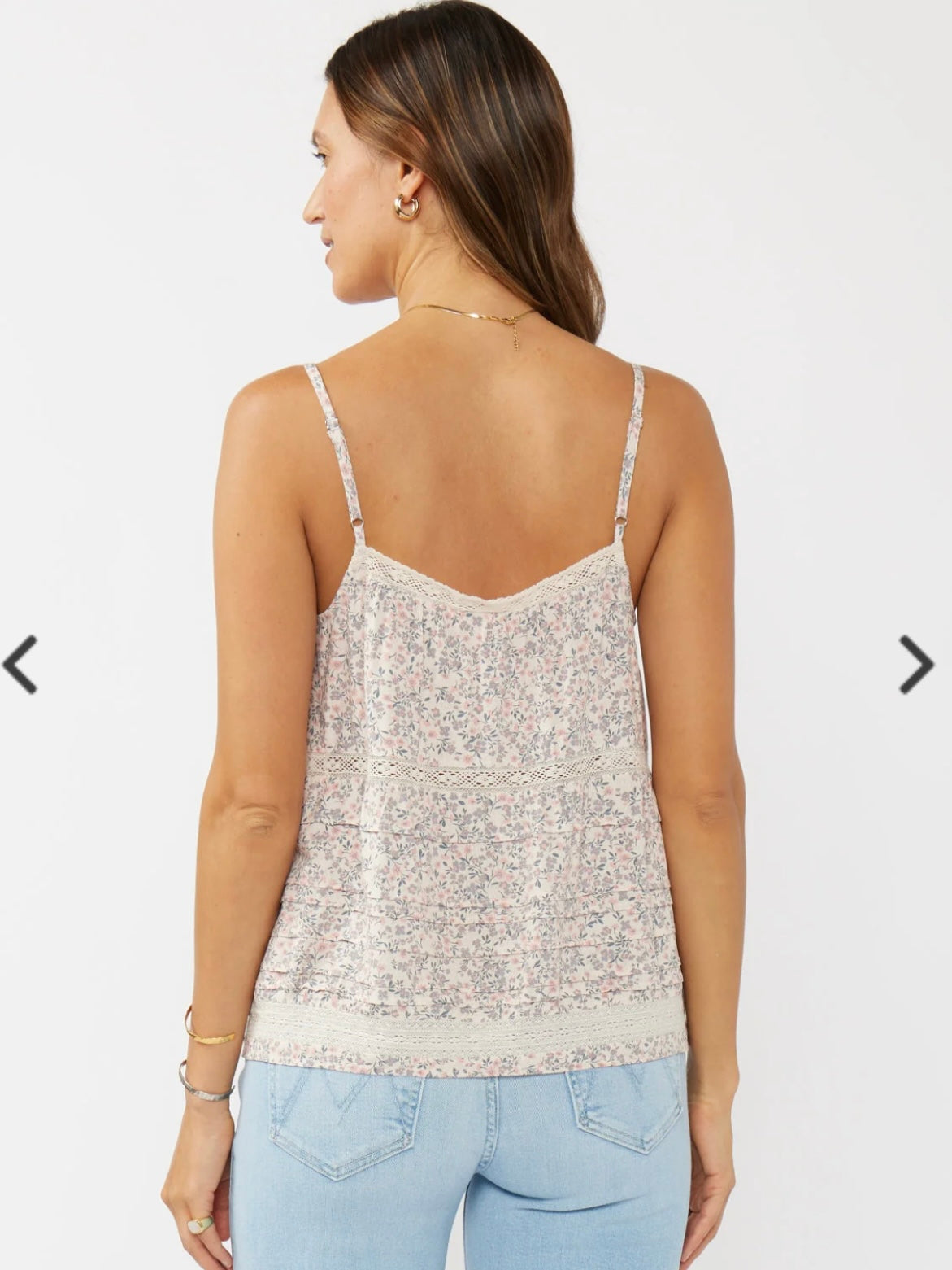 Lace Trimmed Button Down Floral Spaghetti Tank in Natural/Pink