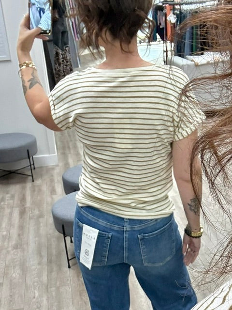 Subtle Sparkle Stripe Tee in Iced Coffee