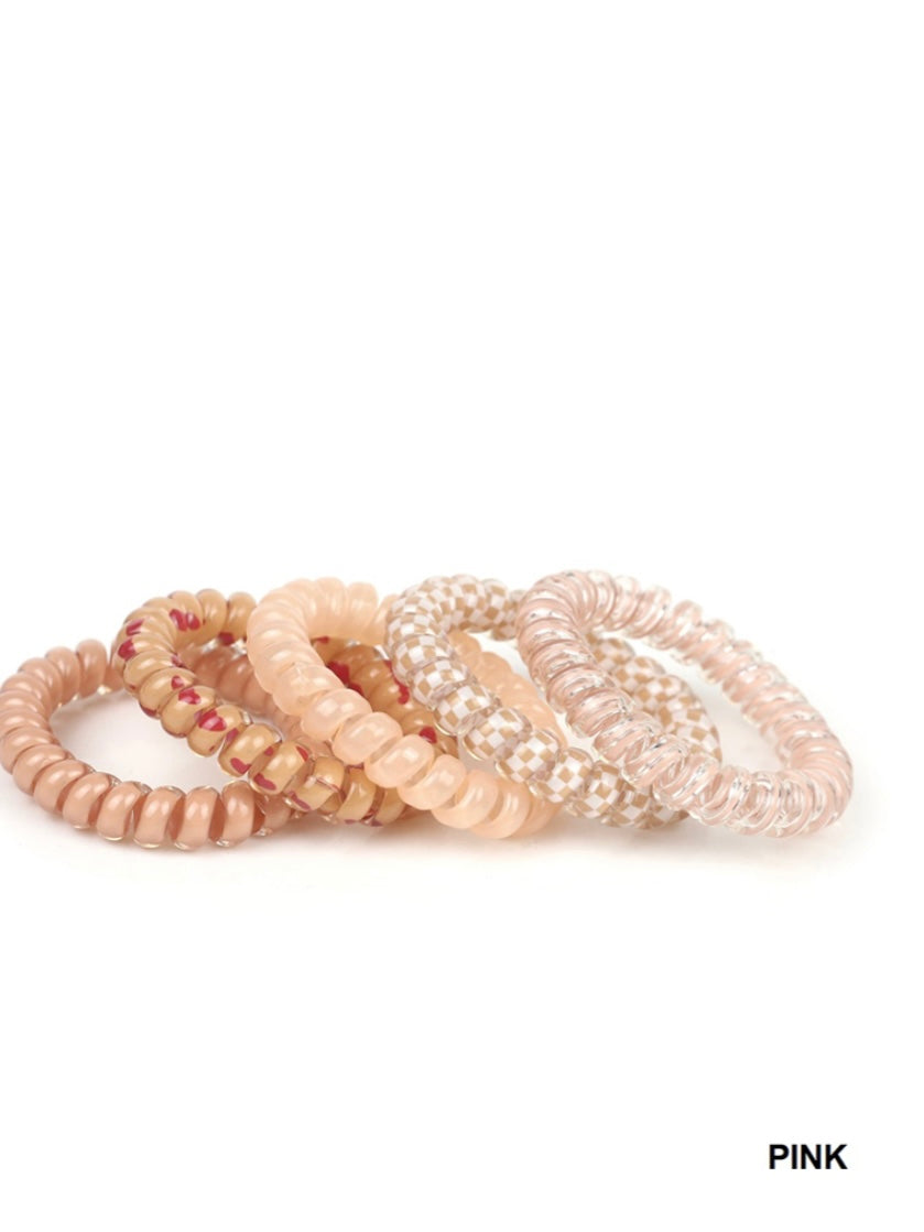 Solid Flower Checker Hair Coil Ties-Pack of 5