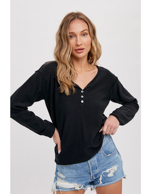 Sweater Henley Top in Black