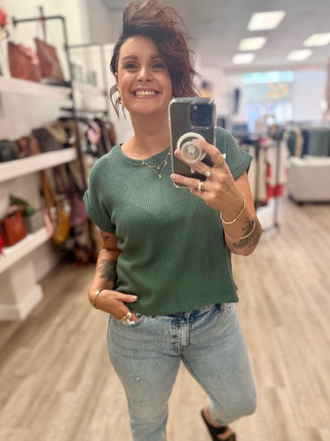 Short Sleeve Crew Neck Sweater in Ash Jade