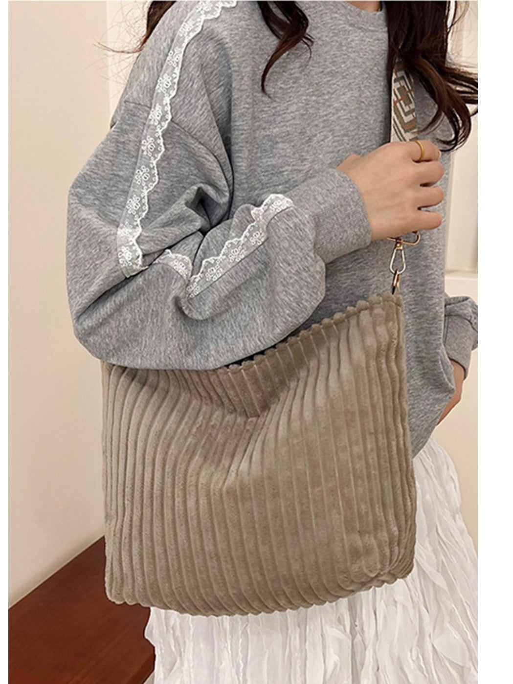 Corduroy Tote Bag With Guitar Shoulder Strap