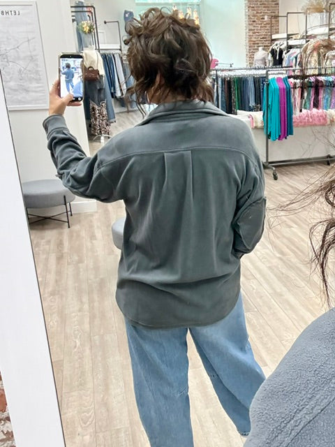 The Weekend Fleece Shacket in Ash Grey
