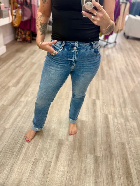 Kianna Essentials High Rise Slim Straight Leg Jeans
