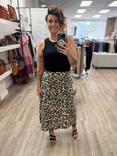 Animal Print Flowy Midi Skirt in Almond