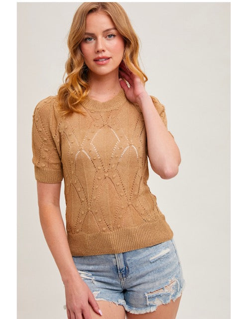 Short Sleeved Knit Top in Latte