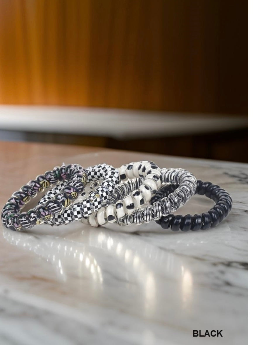 Solid Flower Checker Hair Coil Ties-Pack of 5