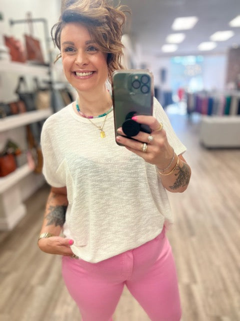 Oversized Slub Hacci Top With Pocket in Ivory