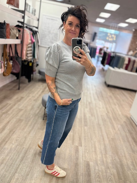 Puff Short Sleeve Sweater in Grey
