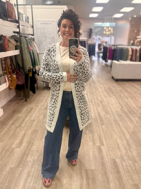 Animal Print Cardigan in Almond