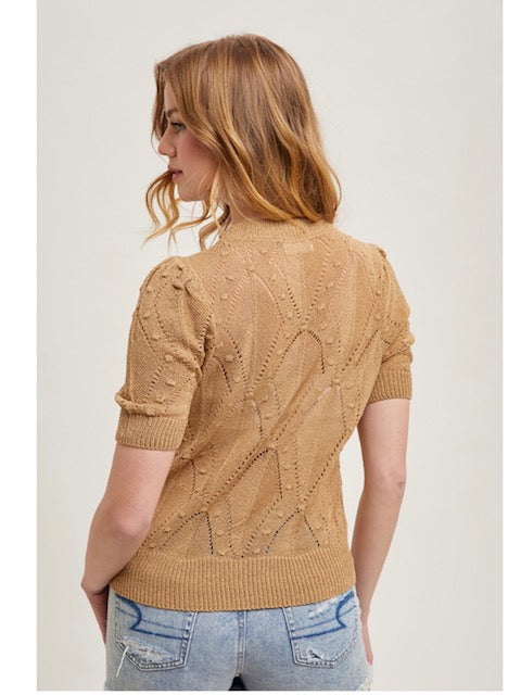 Short Sleeved Knit Top in Latte