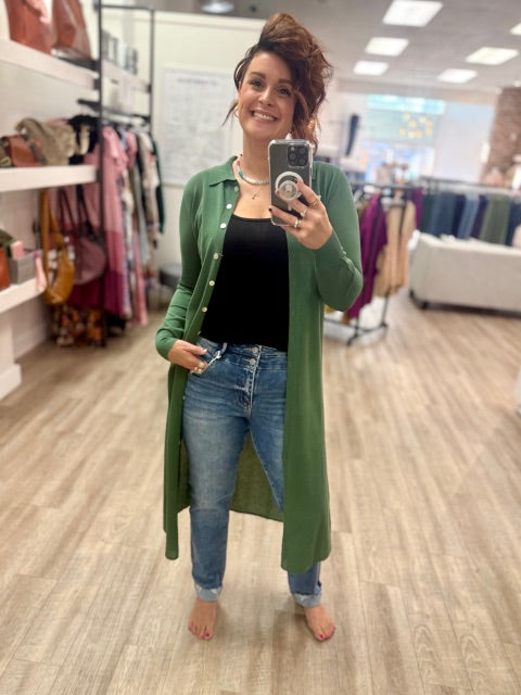 Longline Knit Shirt Top in Sage
