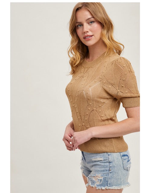 Short Sleeved Knit Top in Latte