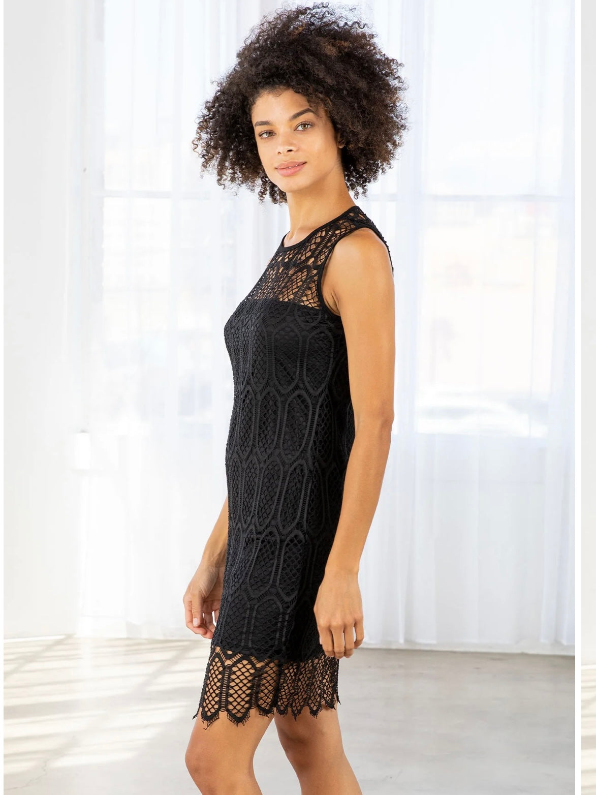 Black Lace Round Neck Tank Mini Dress