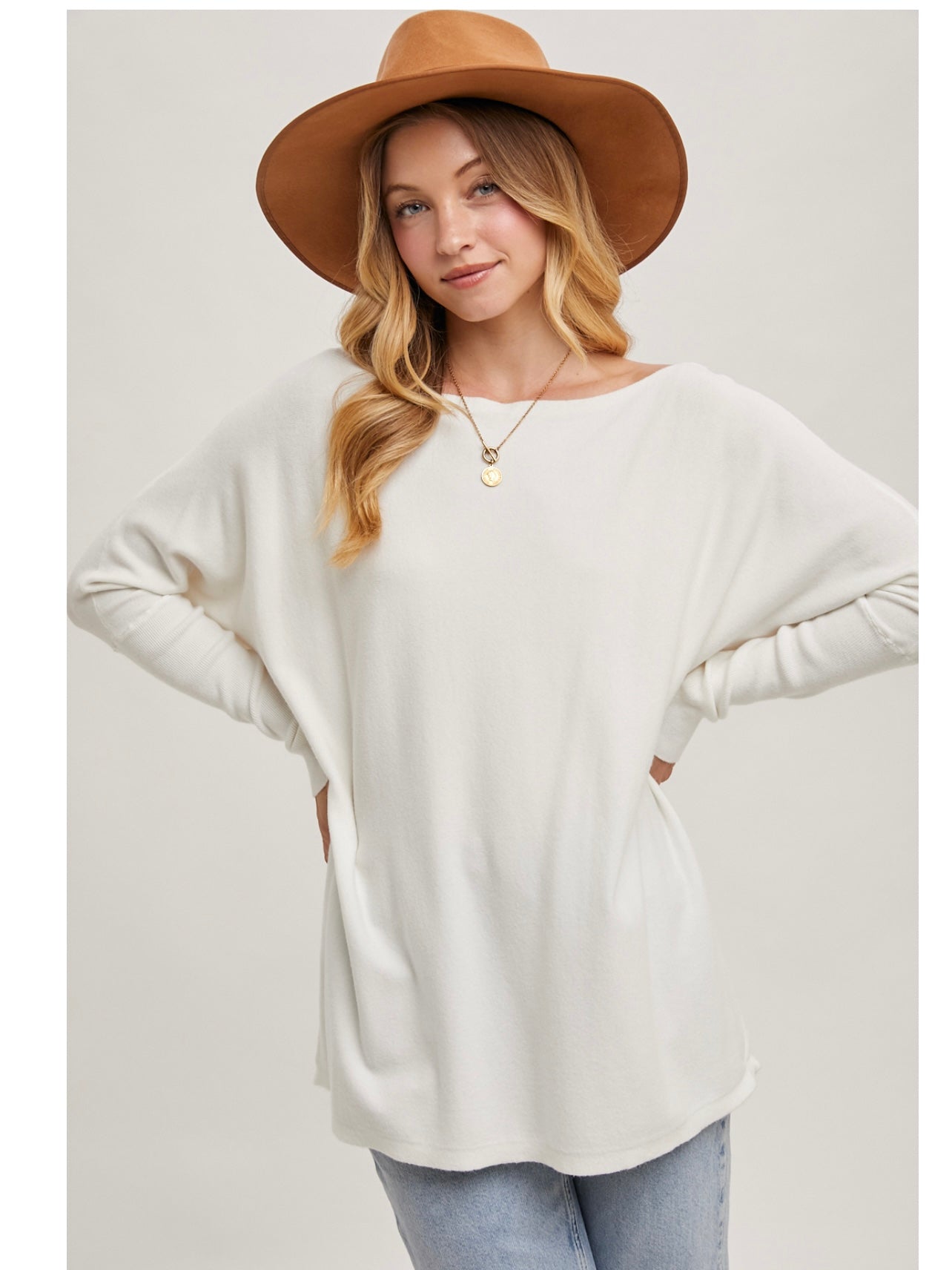 Flowy Boatneck Dolman Tunic in Cream