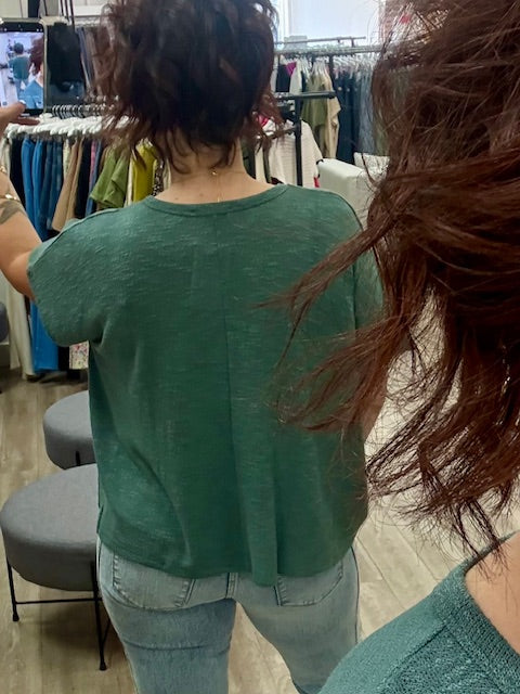 Oversized Slub Hacci Top With Pocket in Ash Jade