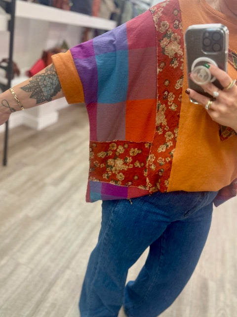 Print Mix Heart Peace Patch Tee in Persimmon