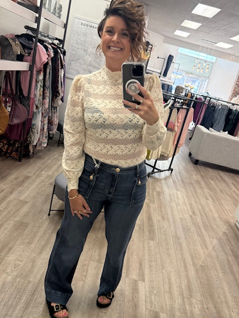 Long Sleeve Lace Top in Whitecap