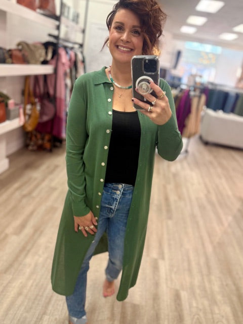 Longline Knit Shirt Top in Sage