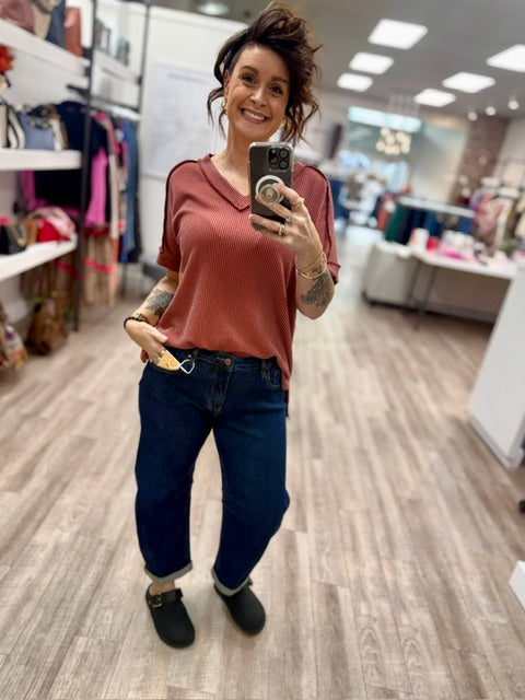 Cozy Classic V-neck Tee in Rust