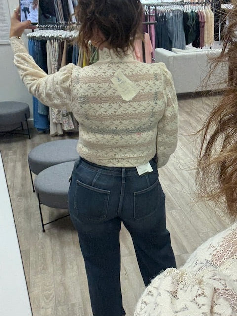 Long Sleeve Lace Top in Whitecap