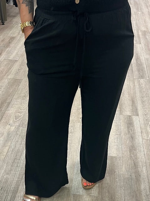 Linen Drawstring Pants in Black