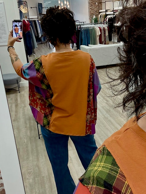 Print Mix Heart Peace Patch Tee in Persimmon