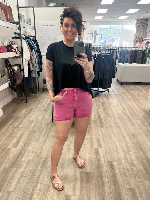 Cuffed Jean Shorts in Hot Pink