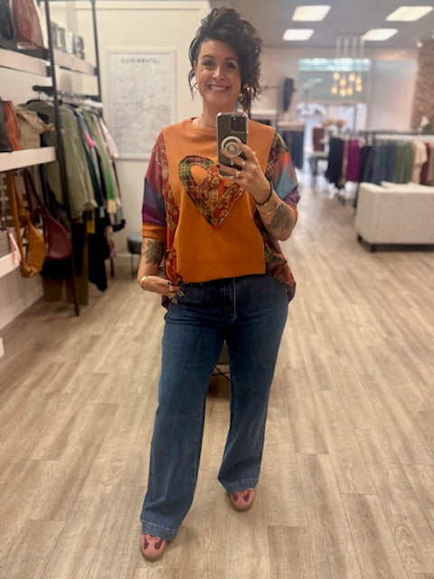 Print Mix Heart Peace Patch Tee in Persimmon