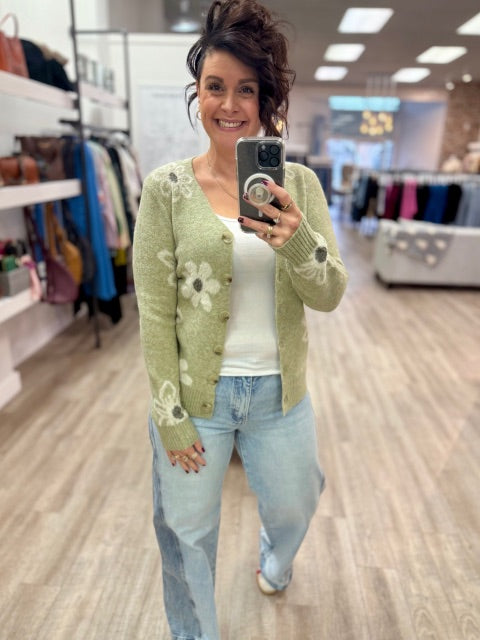 Daisy Meadow Cardigan in Khaki Green