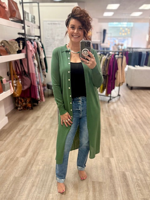 Longline Knit Shirt Top in Sage