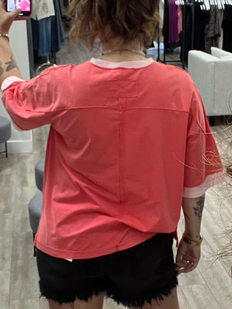 Oversized Mineral Washed Tunic in Coral