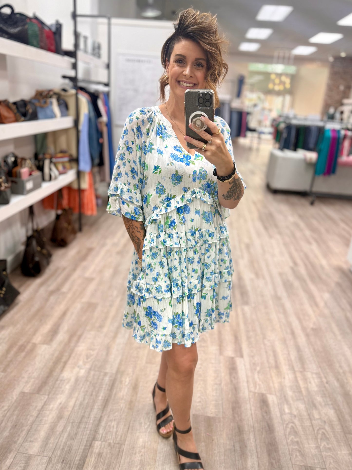 Bluebell Breeze Dress in Blue White