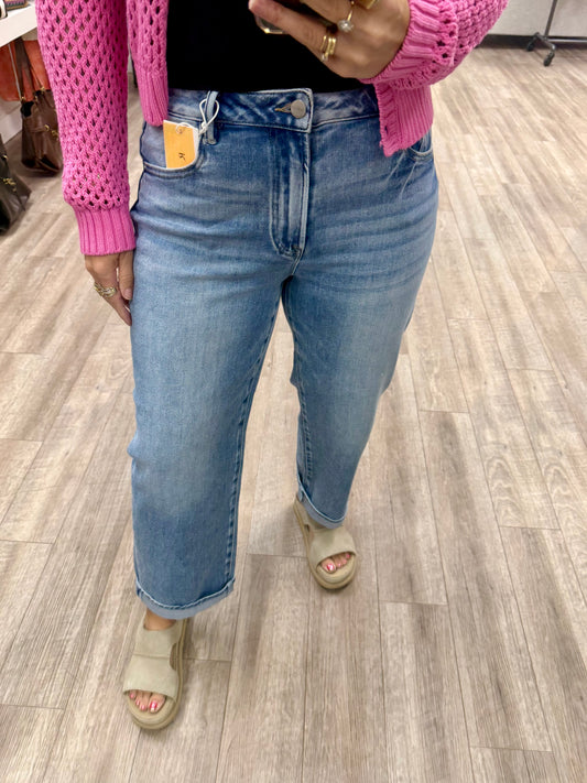 Risen High Rise Ankle Boyfriend Turn Up Cuffed Jeans in Light Colour