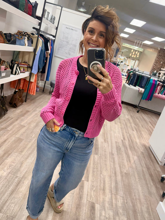 The Sunday Social Cardigan in Candy Pink