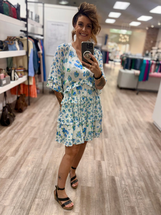 Bluebell Breeze Dress in Blue White
