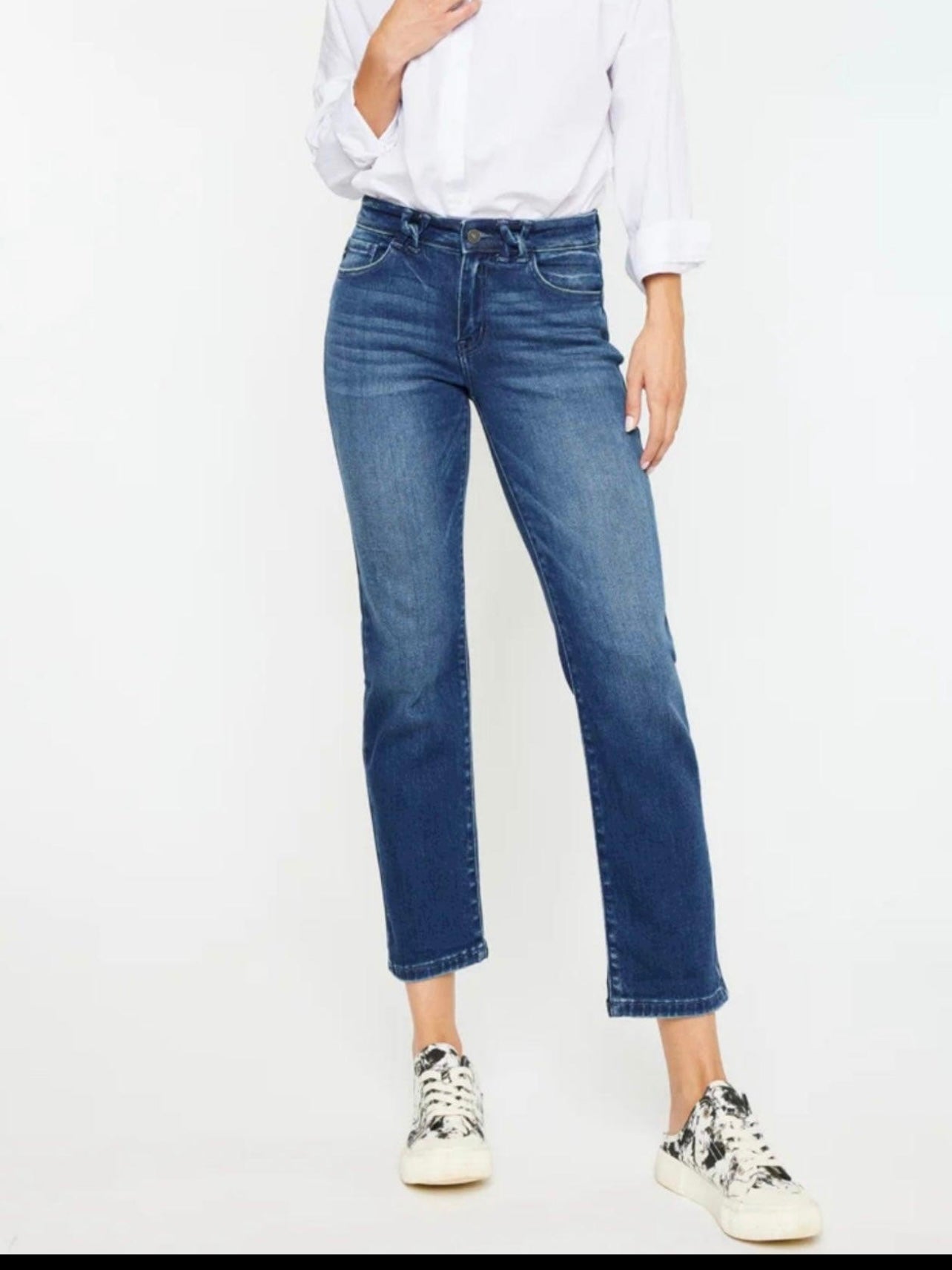 Kancan Dolores Mid Rise Slim Straight in Dark