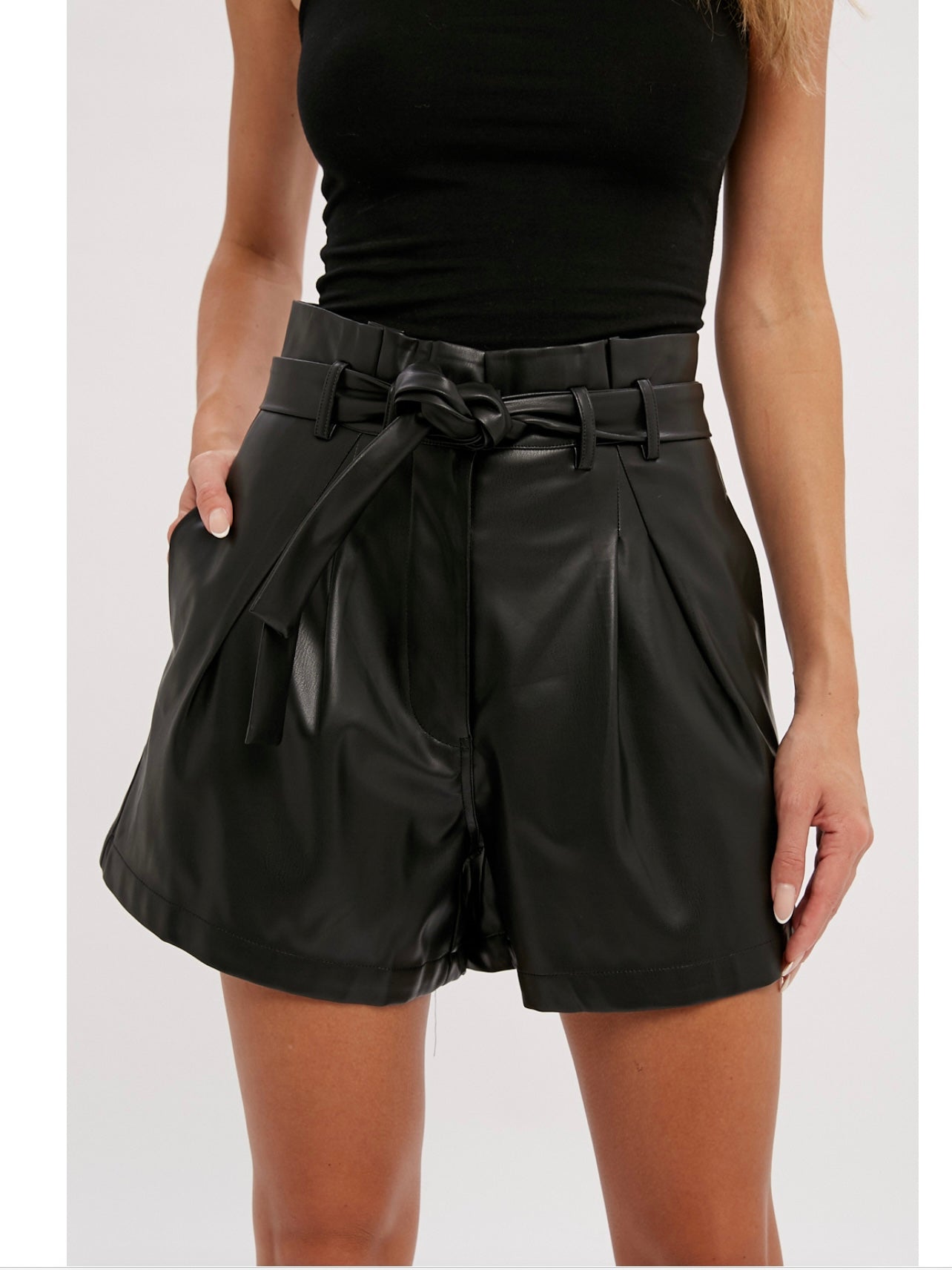 Fawn Faux Leather Shorts in Black