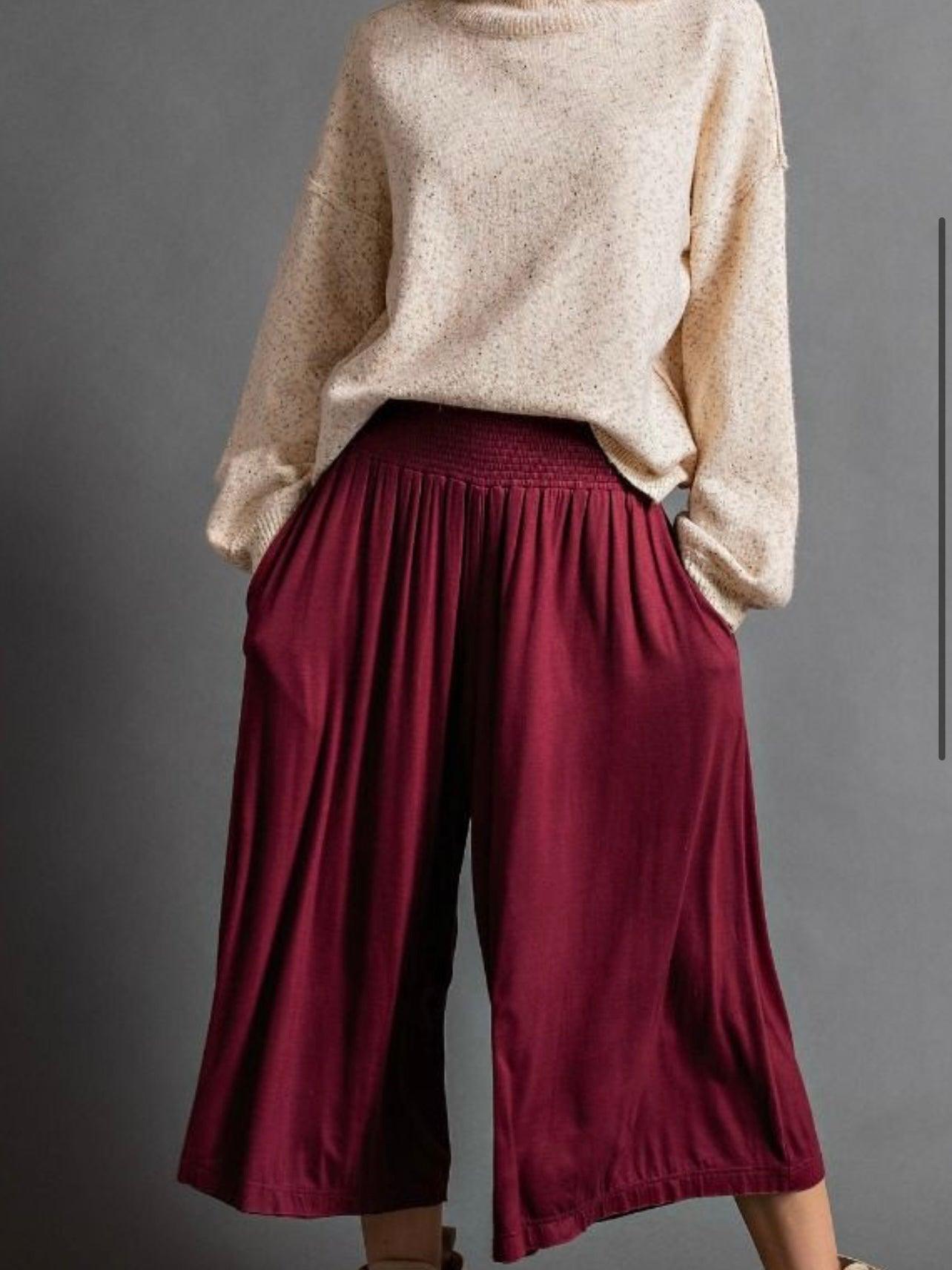 Wide Leg Pants in Deep Plum