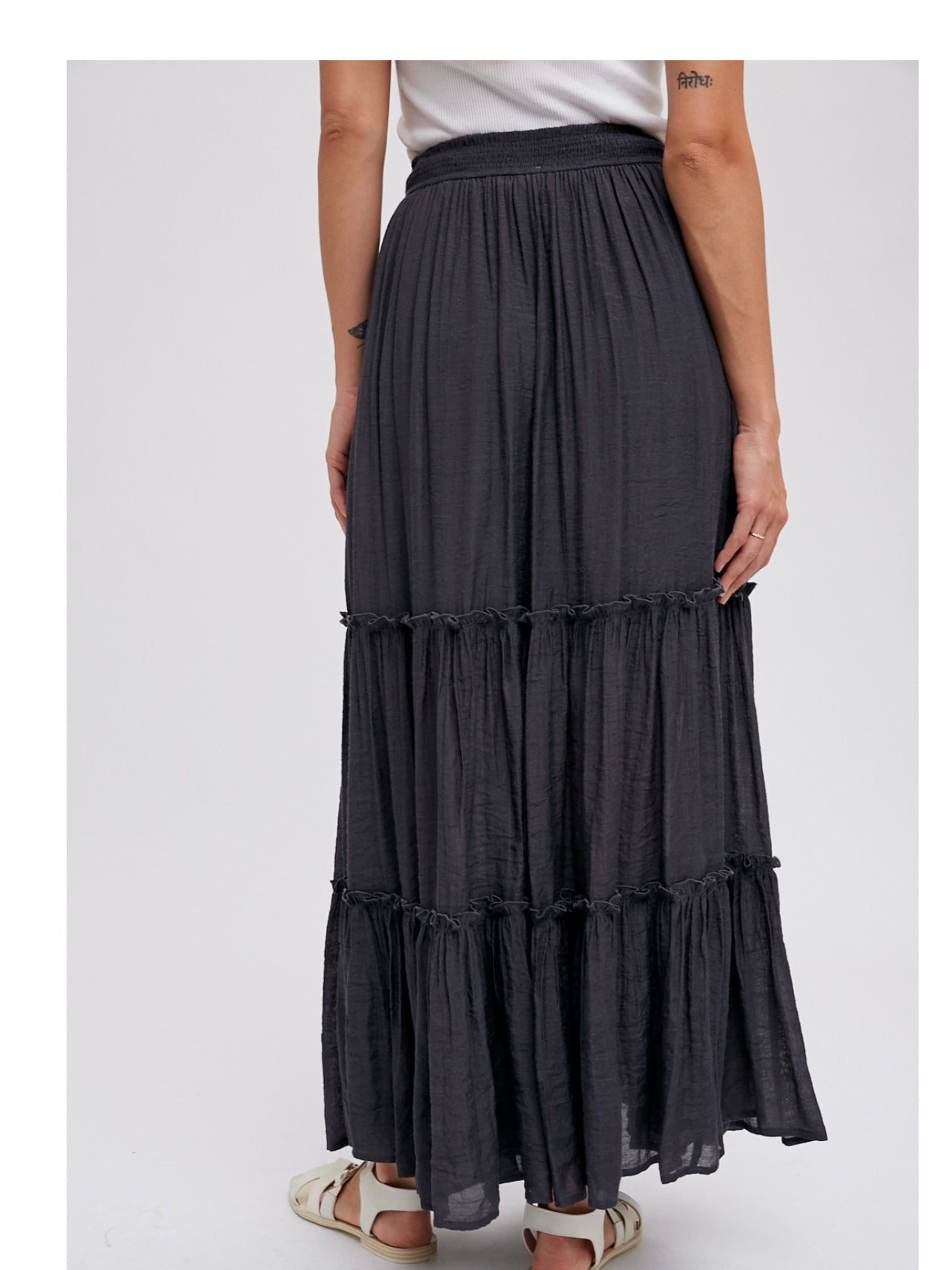 Tiered Ruffle Flow Maxi Skirt in Ash Grey