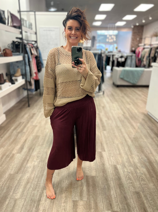 Wide Leg Pants in Deep Plum