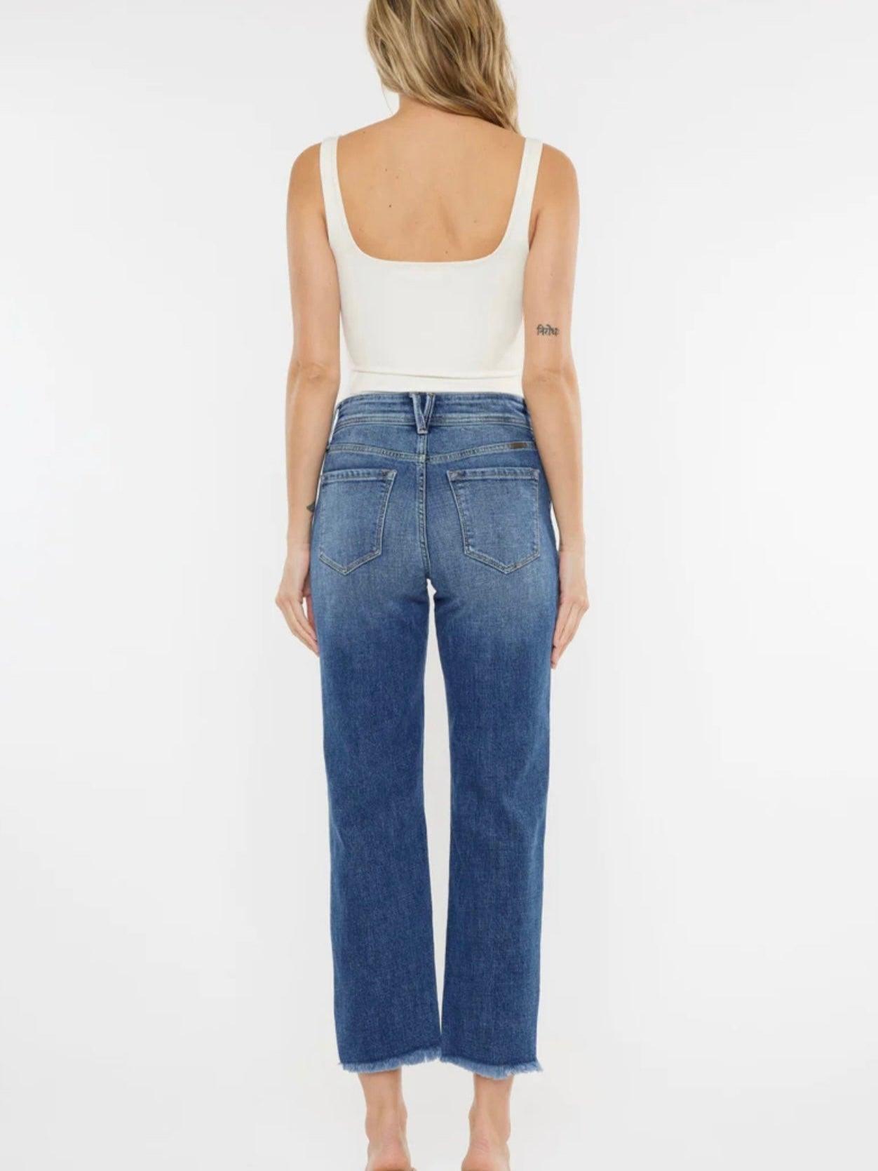 The Nancy High Rise Slim Straight Jeans in Medium Wash