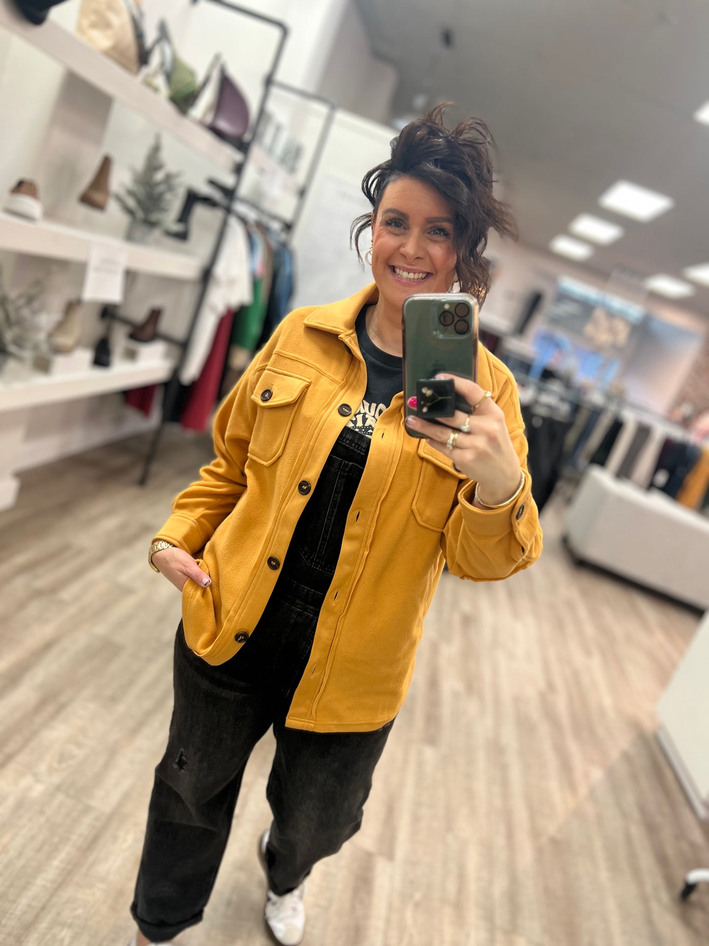 Oversized Basic Fleece Shacket in Golden Mustard