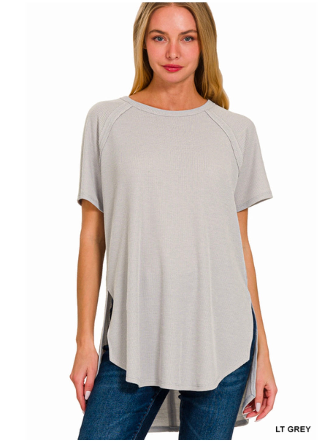 Melage Waffle Shirt Hi-Low in Light Grey