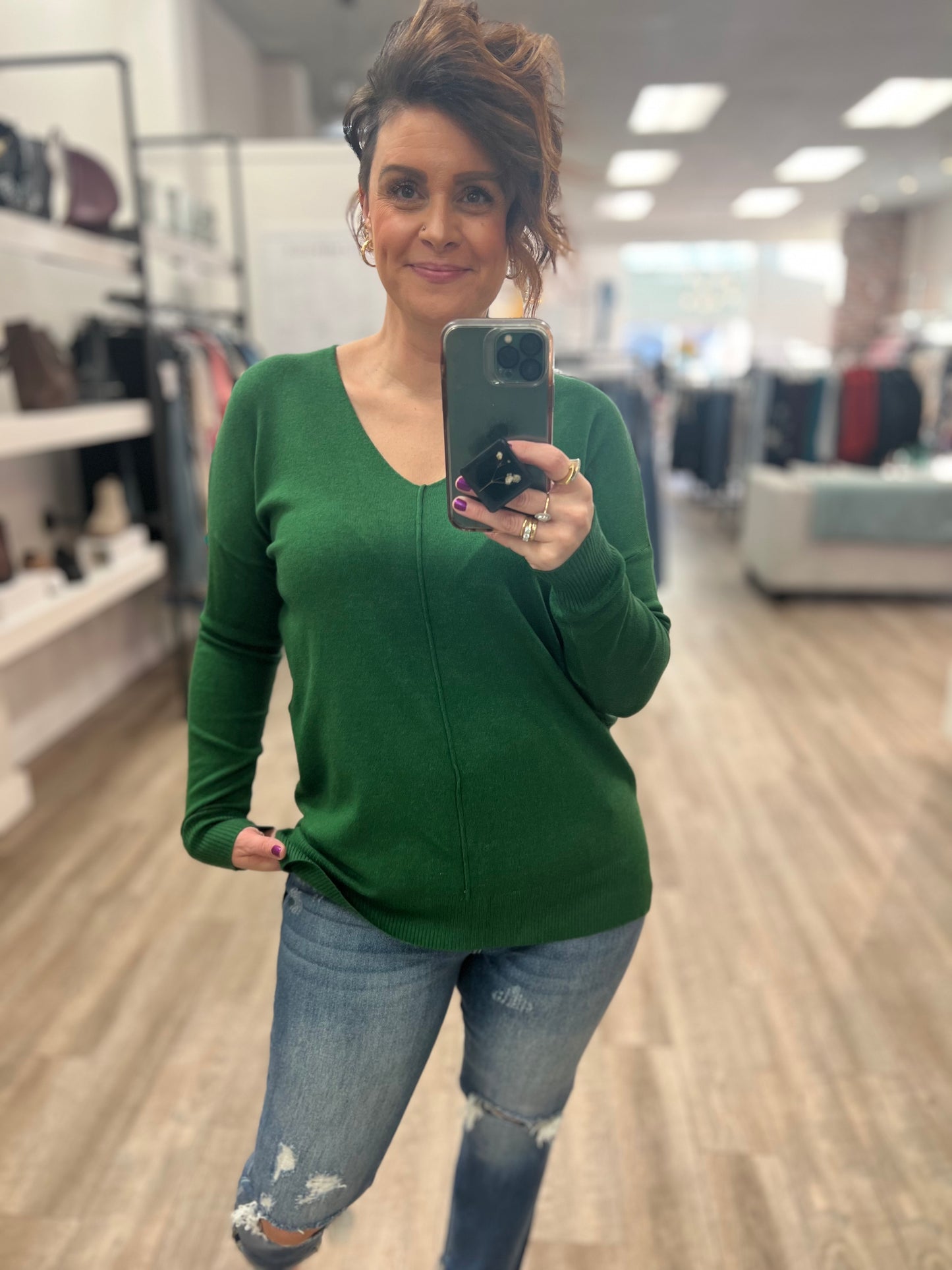 Holly Front Seam Sweater in Dark Green