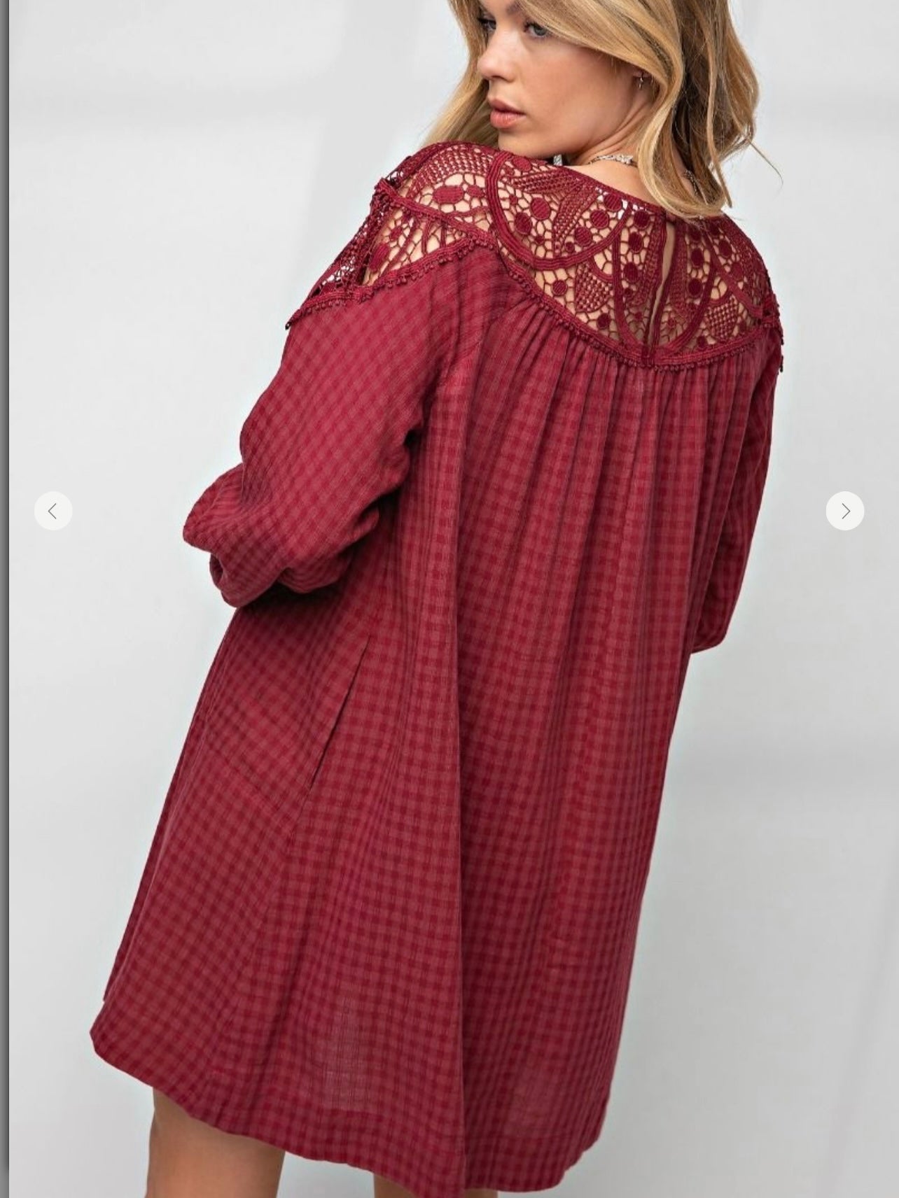 Gingham Printed Loose Fit Dress in Wine