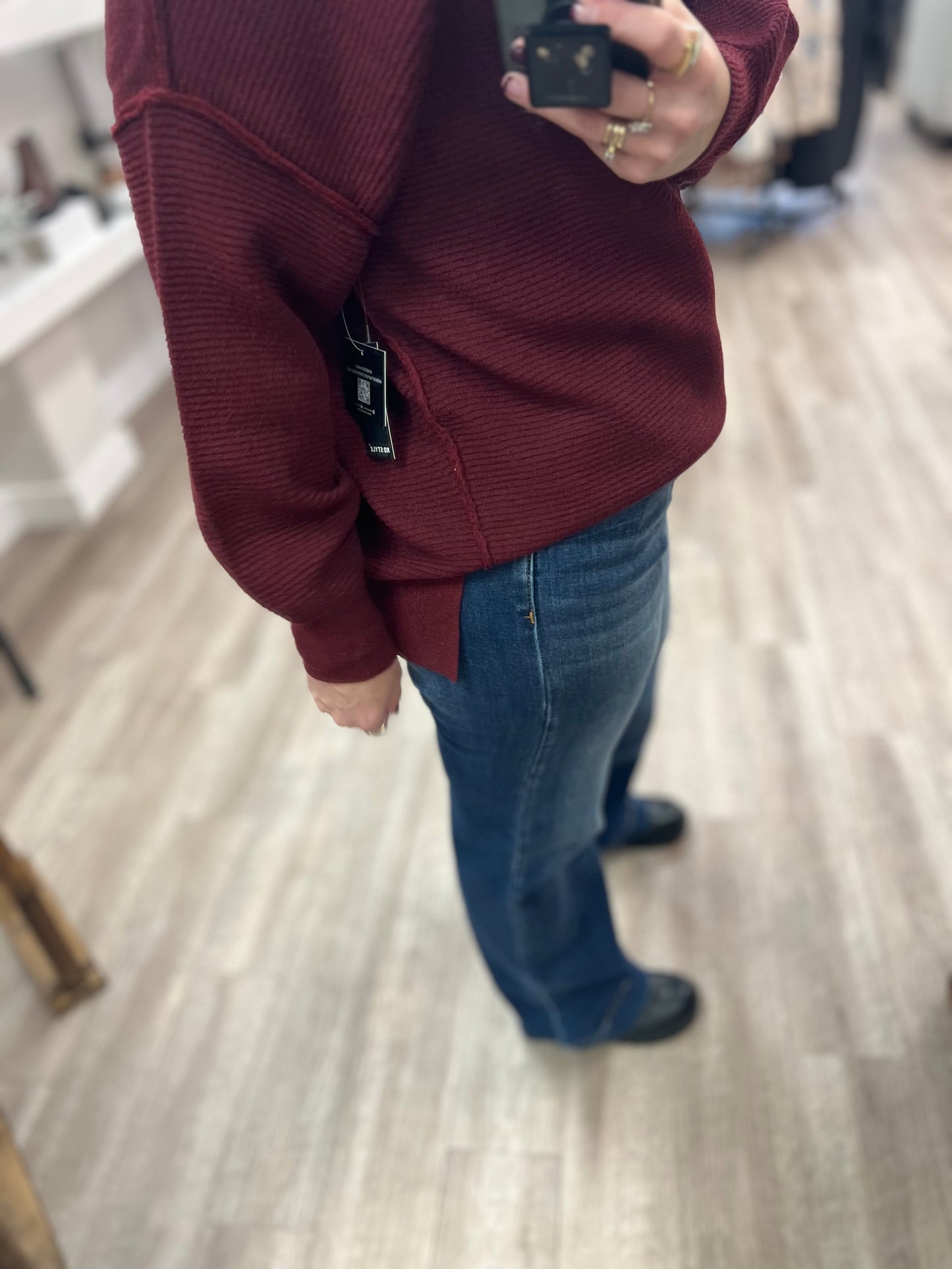 Ingebord Long Sleeve Crew Neck Sweater in Oxblood